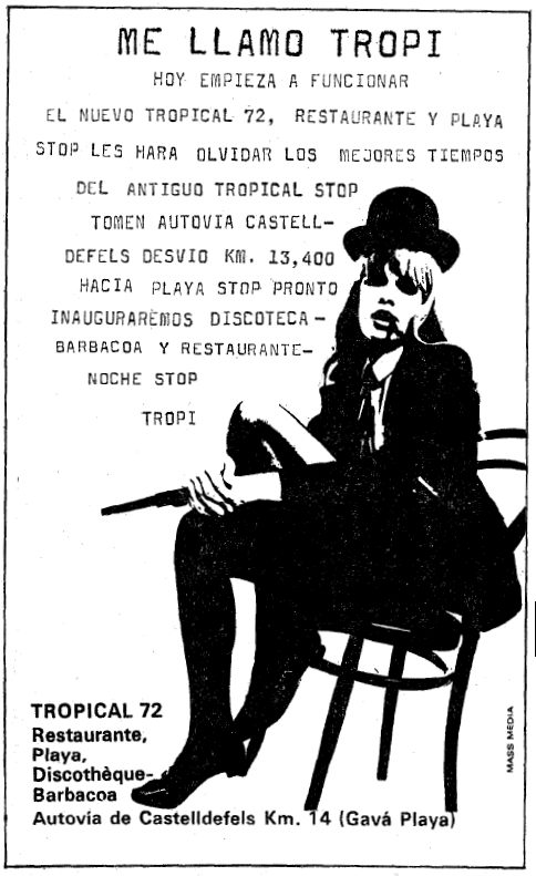 Anunci de la posada en marxa de la Discoteca Tropical 72 de Gav Mar publicat al diari LA VANGUARDIA (31 de Maig de 1972)